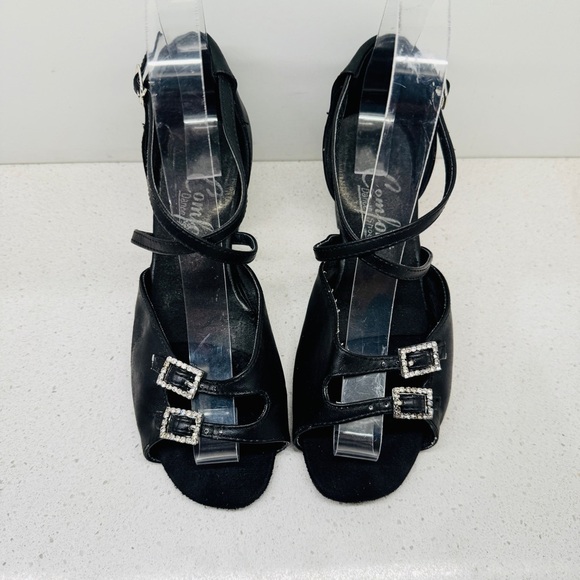 Comfort Dance Shoes The Strappy Black Leather Strappy Block Heel Salsa Sz 5.5 - Picture 7 of 14